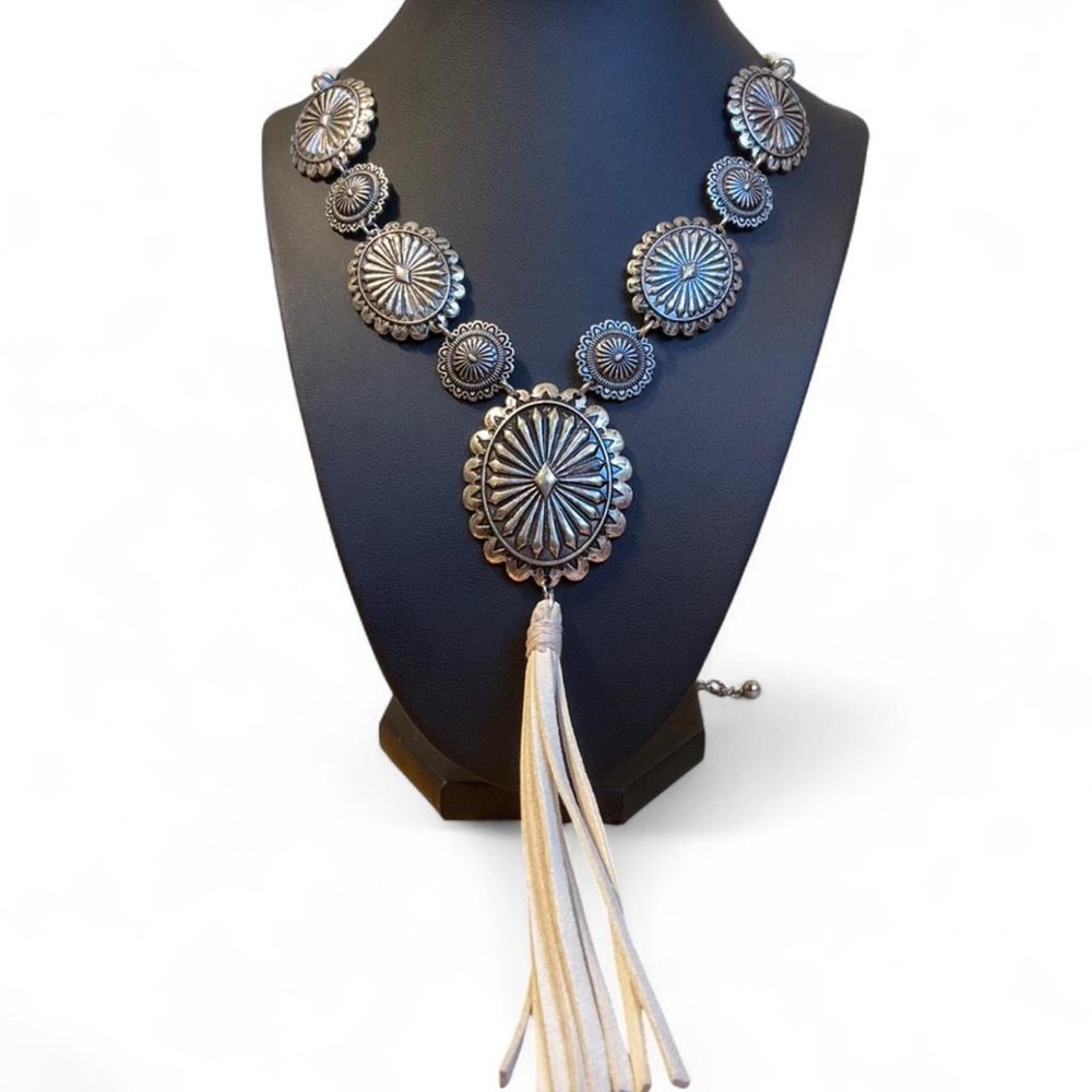 Silver Western Statement Necklace with Tassel